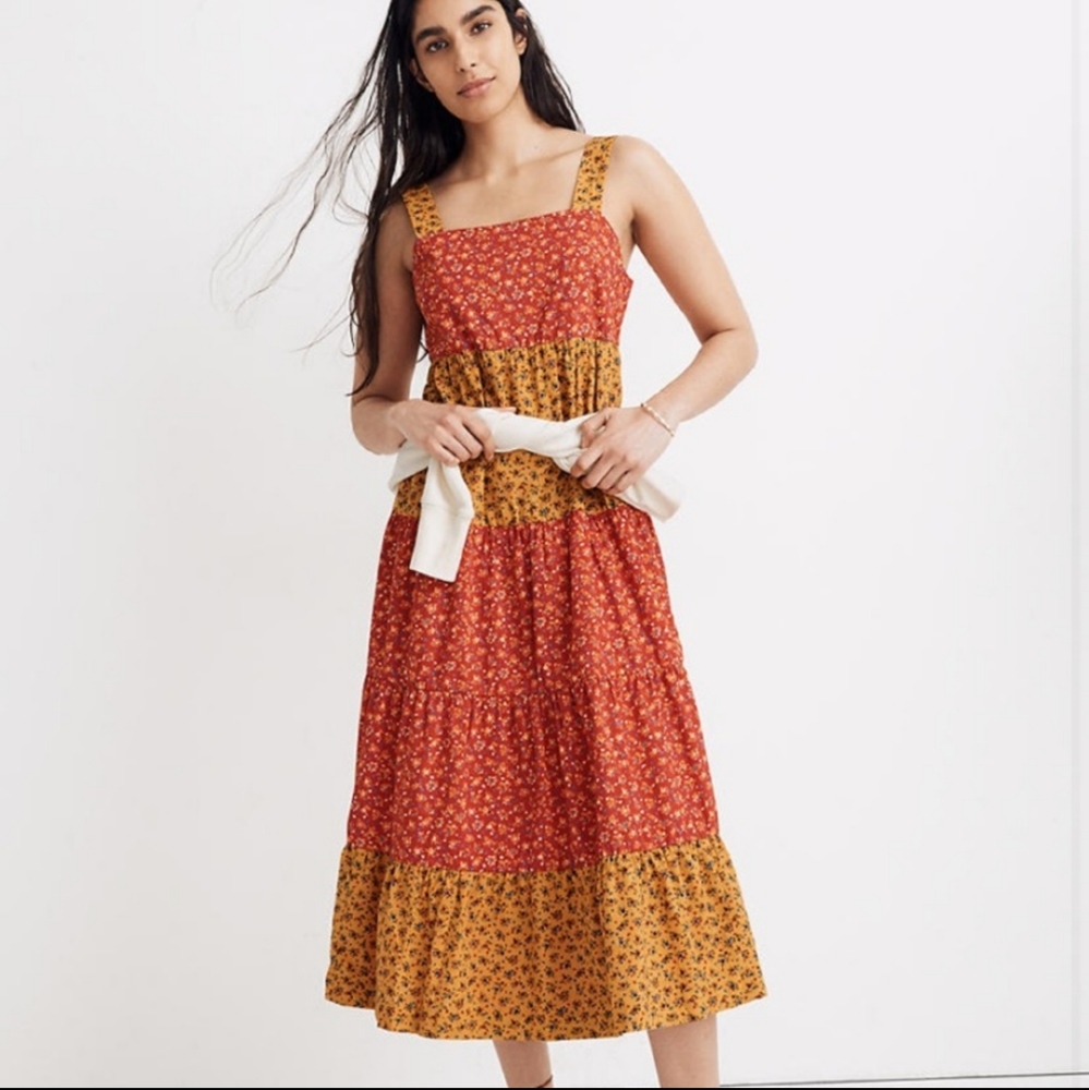 NWT Madewell Tiered Button-Back Midi Length Dress in Calico Floral